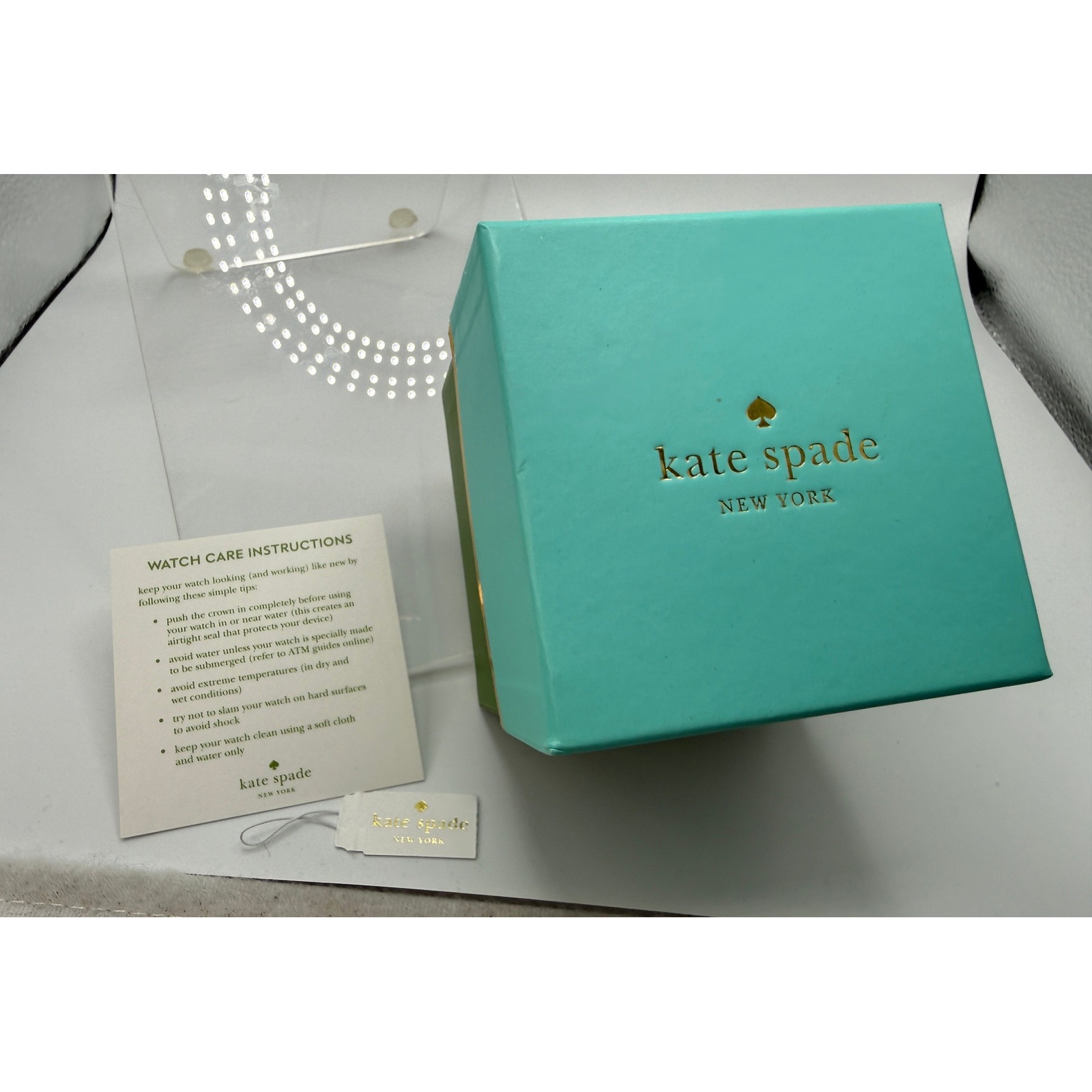 Kate Spade New York Watch Box Turquoise Green Gold Logo With Cushion  Care Card